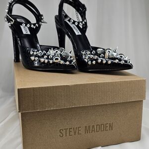 Steve Madden Black Heels with Silver Spikes